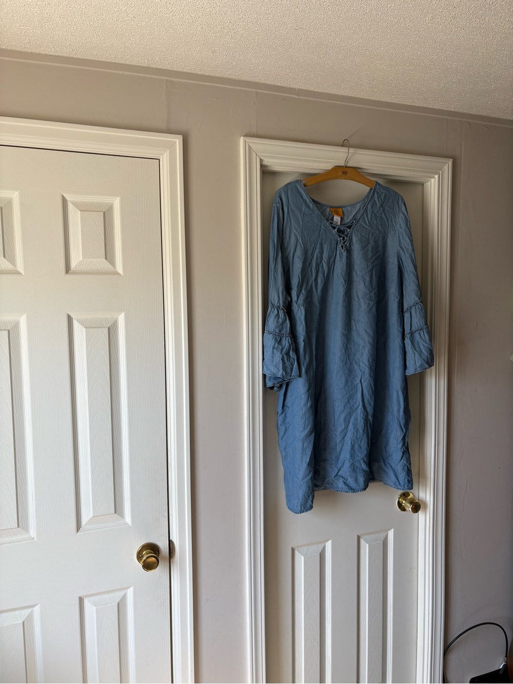 Ruby Rd. Light Blue Lace-Up Tunic with Bell Sleeves